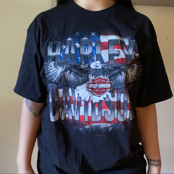 ❌SOLD❌ HARLEY DAVIDSON AMERICAN EAGLE FLAG TSHIRT - Picture 2 of 8